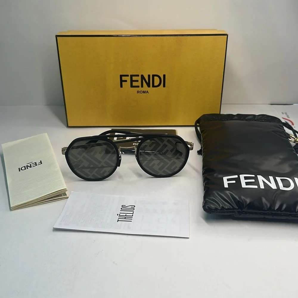 New Authentic Fendi Pattern Pilot Men's Sunglasses FE40040U 02C 51.